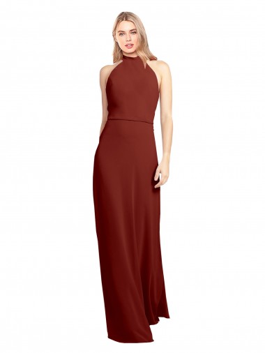 Open Back Burgundy A-Line High Neck Long Prom Dress / Bridesmaid Dress Hobart