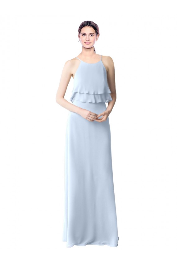 Light Sky Blue A-Line Halter Neck Long Bridesmaid Dresses Hobart