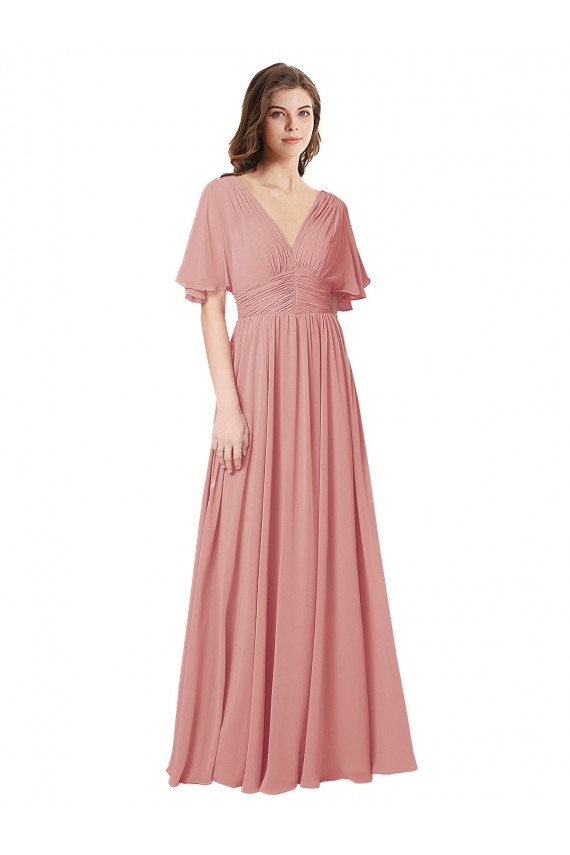 V-Back Bliss Pink A-Line V-Neck Long Bridesmaid Dress Hobart