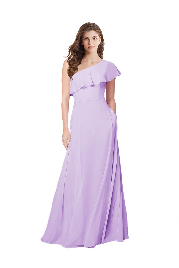 Lilac A-Line One Shoulder Long Bridesmaid Dress Hobart