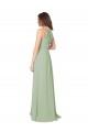 Keyhole Back Smoke Green A-Line Halter Neck Long Bridesmaid Dress Hobart