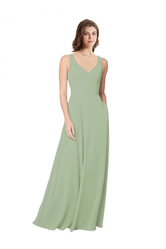 Open Back Smoke Green A-Line Sweetheart Long Formal Dress / Bridesmaid Dress Hobart