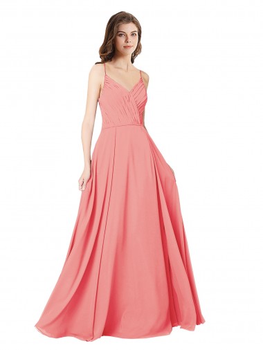Open Back Watermelon A-Line V-Neck Long Bridesmaid Dress Hobart