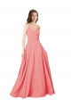Open Back Watermelon A-Line V-Neck Long Bridesmaid Dress Hobart