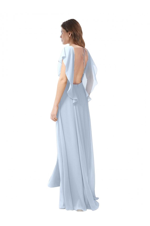 Open Back Light Sky Blue A-Line V-Neck Long Bridesmaid Dress / Formal Dress Hobart