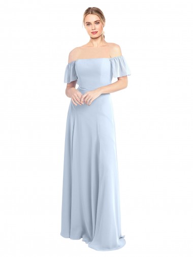 V-Back Light Sky Blue A-Line Square Neck Long Formal Dress / Bridesmaid Dress Hobart