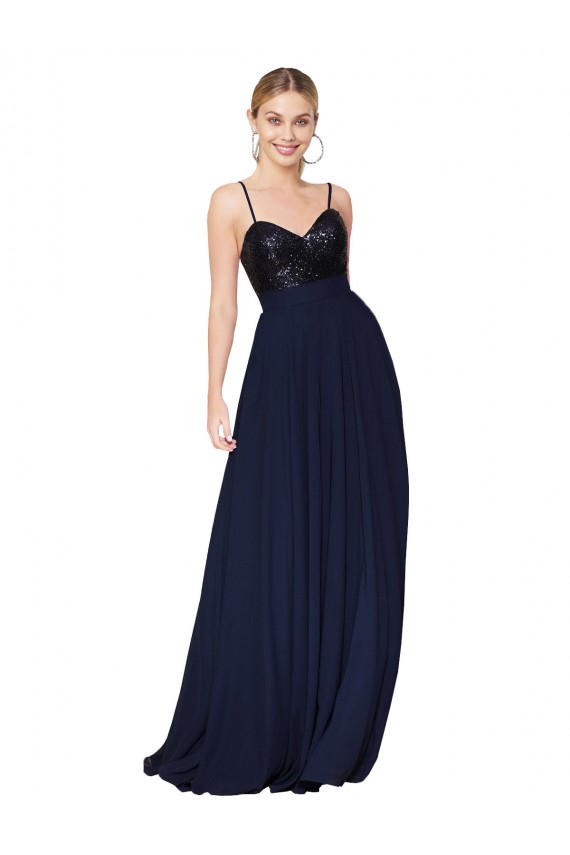 Dark Navy A-Line High Neck Long Semi Formal Evening Dress / Prom Dress / Bridesmaid Dress Hobart