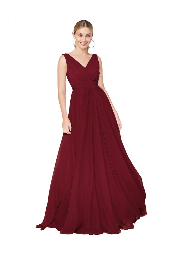V-Back Burgundy A-Line High Neck Long Formal Dress / Bridesmaid Dress Hobart
