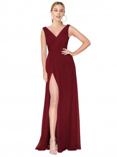 V-Back Burgundy A-Line High Neck Long Black Tie Evening Gown / Prom Dress / Bridesmaid Dress Hobart