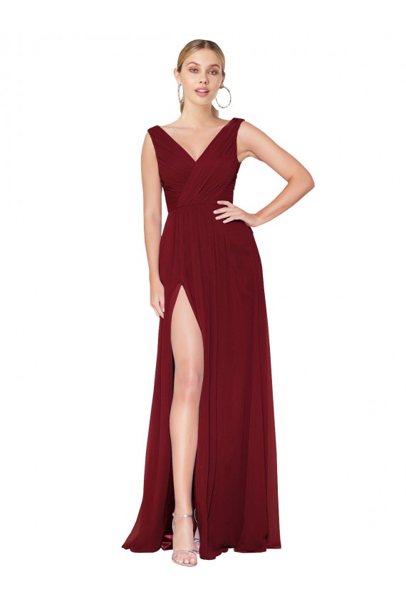 V-Back Burgundy A-Line High Neck Long Black Tie Evening Gown / Prom Dress / Bridesmaid Dress Hobart