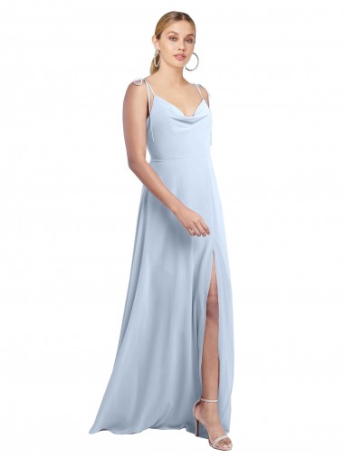 V-Back Light Sky Blue A-Line Cowl Neck Long Bridesmaid Dress / Evening Gowns Hobart