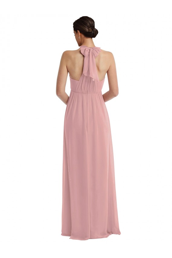 Dusty Pink A-Line Halter Neck Long Semi Formal Evening Dress / Bridesmaid Dress Hobart