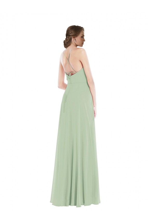 Open Back Sage A-Line Scoop Neck Long Semi Formal Evening Dress / Bridesmaid Dress Hobart