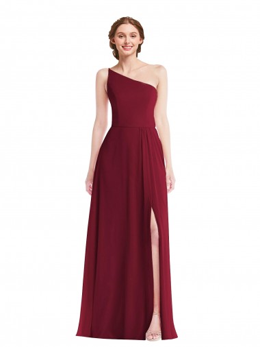 Burgundy A-Line One Shoulder Long Semi Formal Evening Dress / Bridesmaid Dress Hobart