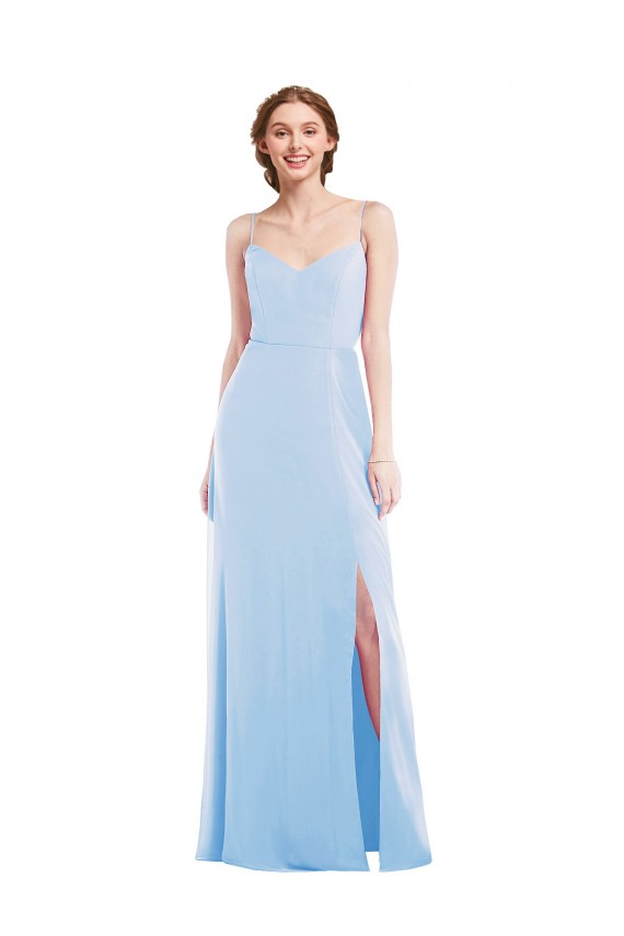 Light Sky Blue A-Line V-Neck Long Formal Evening Gown / Bridesmaid Dress Hobart