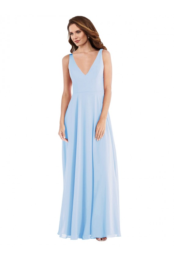 Light Sky Blue A-Line V-Neck Long Semi Formal Evening Dress / Bridesmaid Dress Hobart