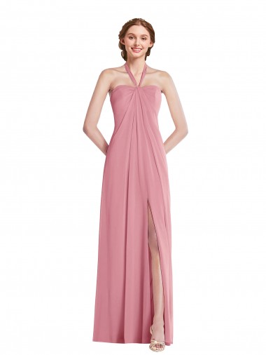 Open Back Skin Pink A-Line Halter Neck Long Semi Formal Evening Dress / Bridesmaid Dress Hobart
