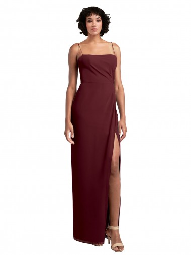 Low Back Burgundy Gold A-Line Square Neck Long Evening Dress / Bridesmaid Dress Hobart