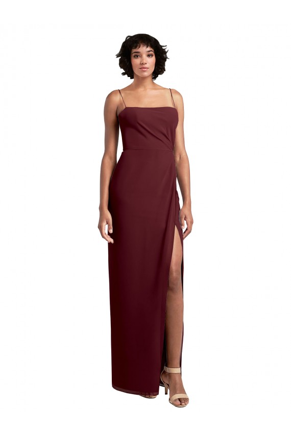 Low Back Burgundy Gold A-Line Square Neck Long Evening Dress / Bridesmaid Dress Hobart