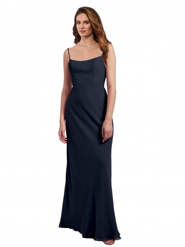 Open Back Dark Navy A-Line Scoop Neck Long Evening Dress / Bridesmaid Dress Hobart