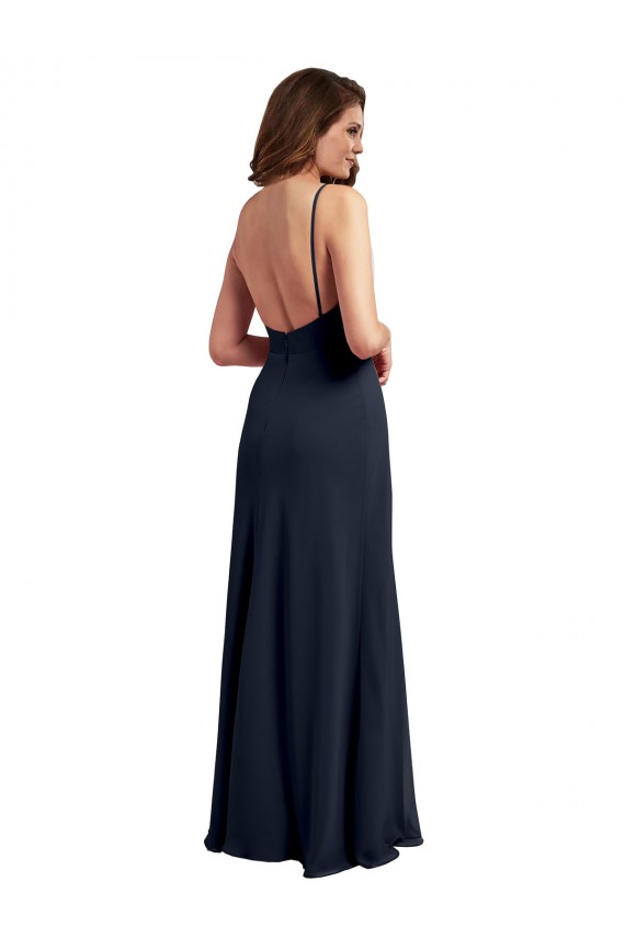 Open Back Dark Navy A-Line Scoop Neck Long Evening Dress / Bridesmaid Dress Hobart