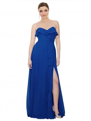 Royal Blue A-Line Strapless Long Bridesmaid Dress Hobart