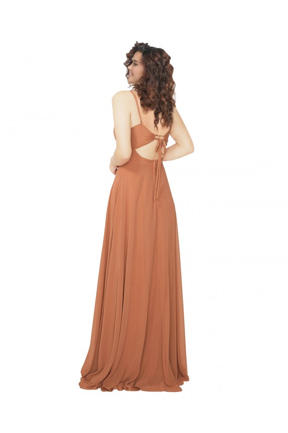 Keyhole Back Rosewood A-Line V-Neck Long Bridesmaid Dress Hobart