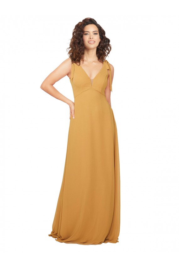 Keyhole Back Saffron A-Line V-Neck Long Bridesmaid Dress Hobart