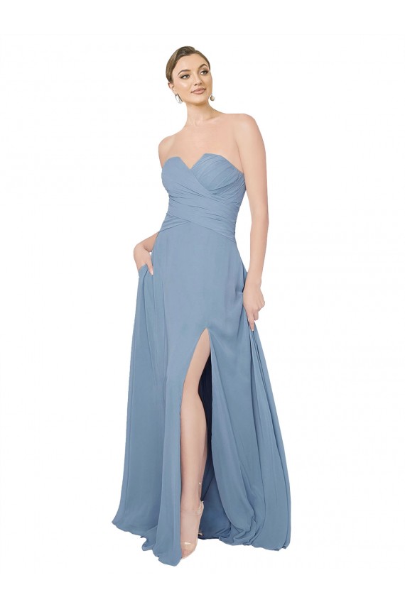 Low Back Dusty Blue A-Line Strapless Long Bridesmaid Dress / Evening Dress Hobart