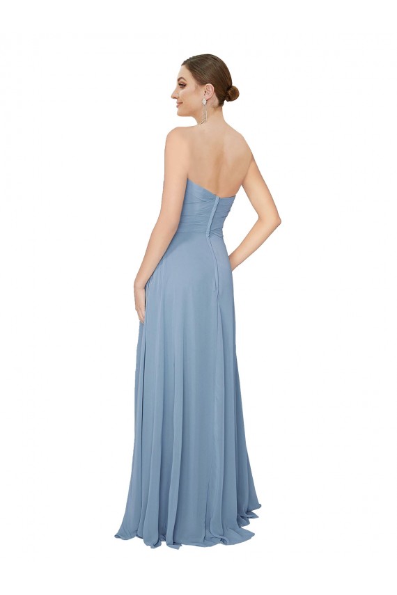 Low Back Dusty Blue A-Line Strapless Long Bridesmaid Dress / Evening Dress Hobart
