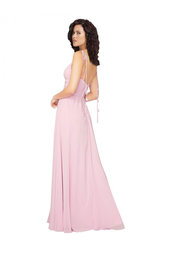 V-Back Barely Pink A-Line V-Neck Long Bridesmaid Dress Hobart