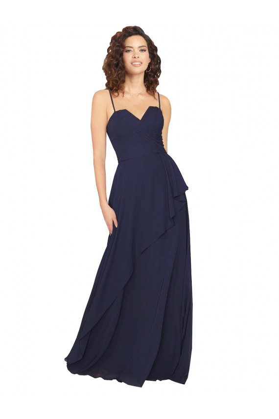 Low Back Dark Navy A-Line V-Neck Long Bridesmaid Dress / Formal Dress Hobart