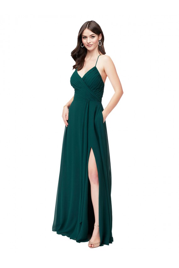 Open Back Hunter Green A-Line V-Neck Long Wedding Party Dress Hobart