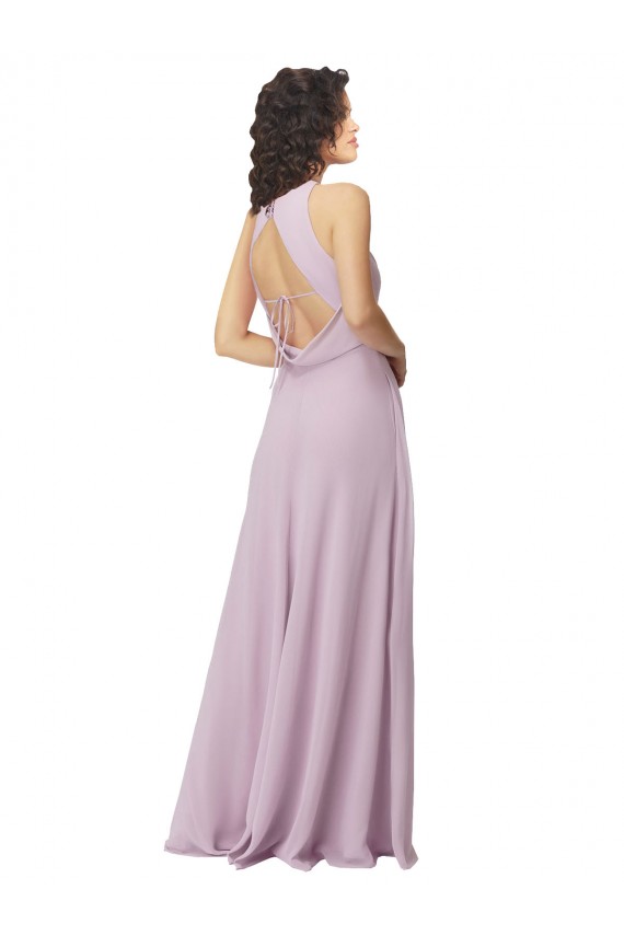 Keyhole Back Pink Glow A-Line High Neck Long Bridesmaid Dress Hobart