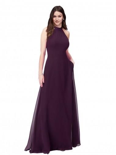 Keyhole Back Grape A-Line High Neck Long Bridesmaid Dress Hobart