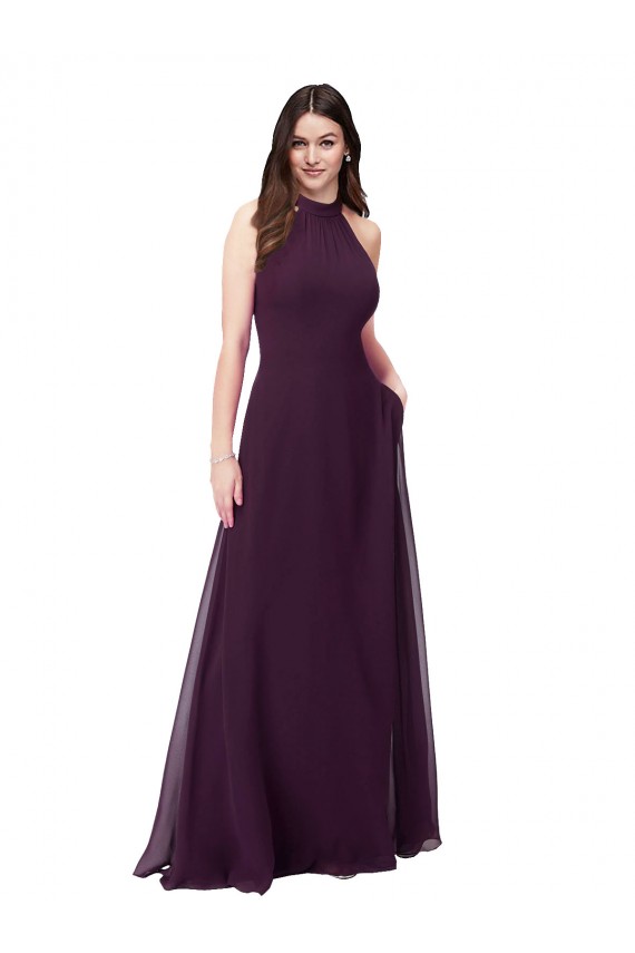 Keyhole Back Grape A-Line High Neck Long Bridesmaid Dress Hobart