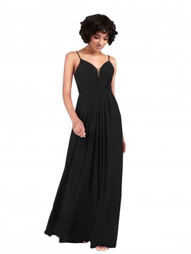 Open Back Black Column V-Neck Long Formal Evening Gown / Bridesmaid Dress Hobart