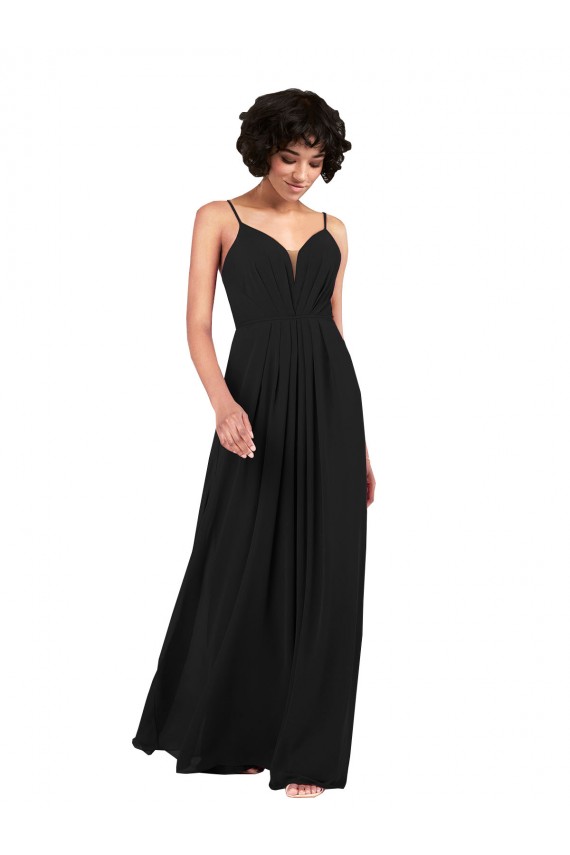 Open Back Black Column V-Neck Long Formal Evening Gown / Bridesmaid Dress Hobart