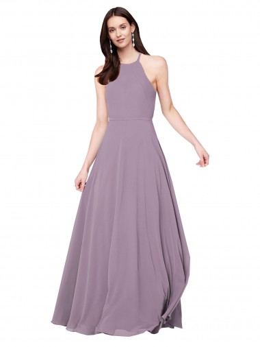 Keyhole Back Dark Lavender A-Line Halter Neck Long Bridesmaid Dress / Evening Dress Hobart