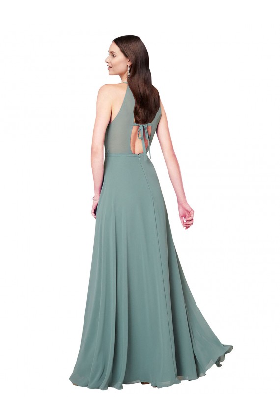 Keyhole Back Dark Lavender A-Line Halter Neck Long Bridesmaid Dress / Evening Dress Hobart