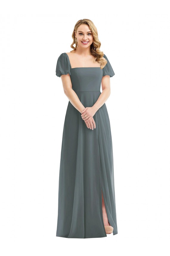 Slate Grey A-Line Square Neck Long Semi Formal Evening Dress / Bridesmaid Dress Hobart