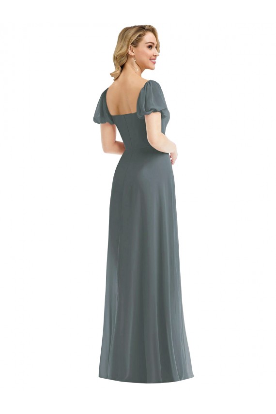 Slate Grey A-Line Square Neck Long Semi Formal Evening Dress / Bridesmaid Dress Hobart