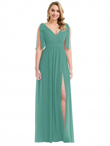 V-Back Icelandic Silver A-Line V-Neck Long Semi Formal Evening Dress / Bridesmaid Dress Hobart