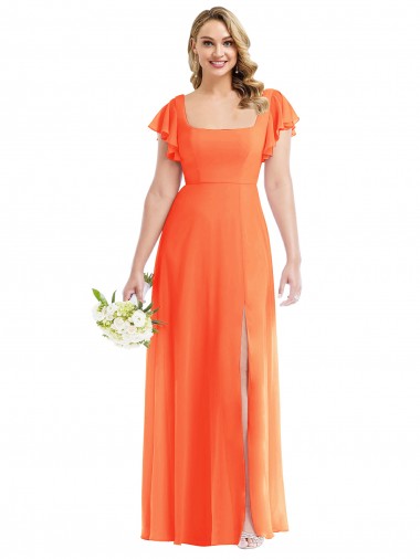 Open Back Tangerine Tango A-Line Square Neck Long Semi Formal Evening Dress / Bridesmaid Dress Hobart