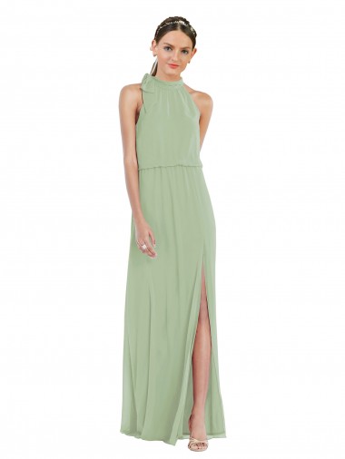 Smoke Green A-Line High Neck Long Semi Formal Evening Dress / Bridesmaid Dress Hobart