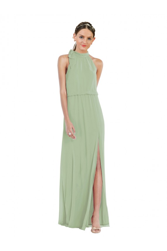 Smoke Green A-Line High Neck Long Semi Formal Evening Dress / Bridesmaid Dress Hobart
