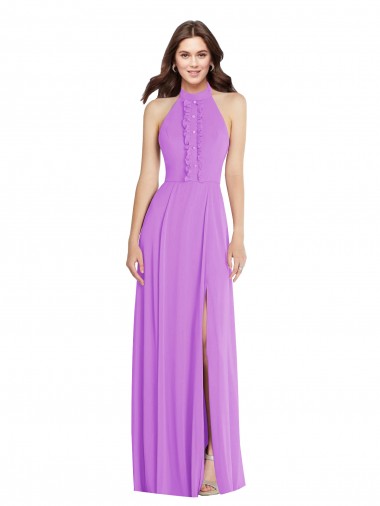 Open Back Violet A-Line Halter Neck Long Formal Evening Gown / Bridesmaid Dress Hobart