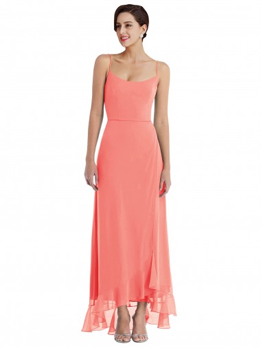 Coral A-Line Scoop Neck Long High Low Bridesmaid Dress Hobart