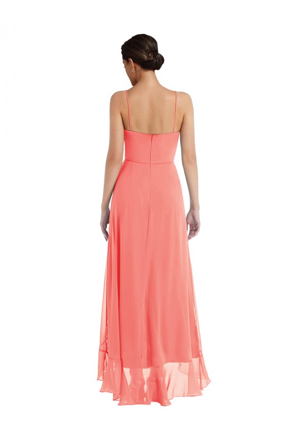 Coral A-Line Scoop Neck Long High Low Bridesmaid Dress Hobart