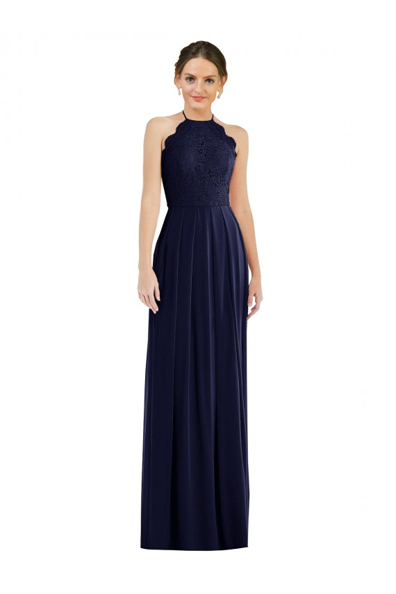 Open Back Dark Navy A-Line Halter Neck Long Semi Formal Evening Dress / Bridesmaid Dress Hobart